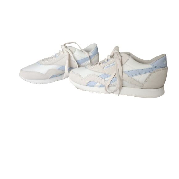 Reebok Women's Classic Nylon Sneaker Size 8 Bone/Pale Blue/Chalk - Picture 1 of 11